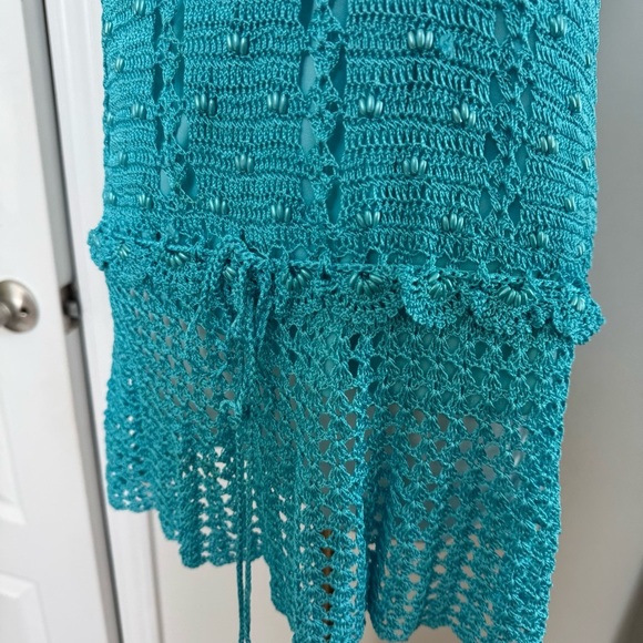 Vintage Fairycore Teal Crochet Swim Cover-Up knit mermaidcore XL - Picture 5 of 8